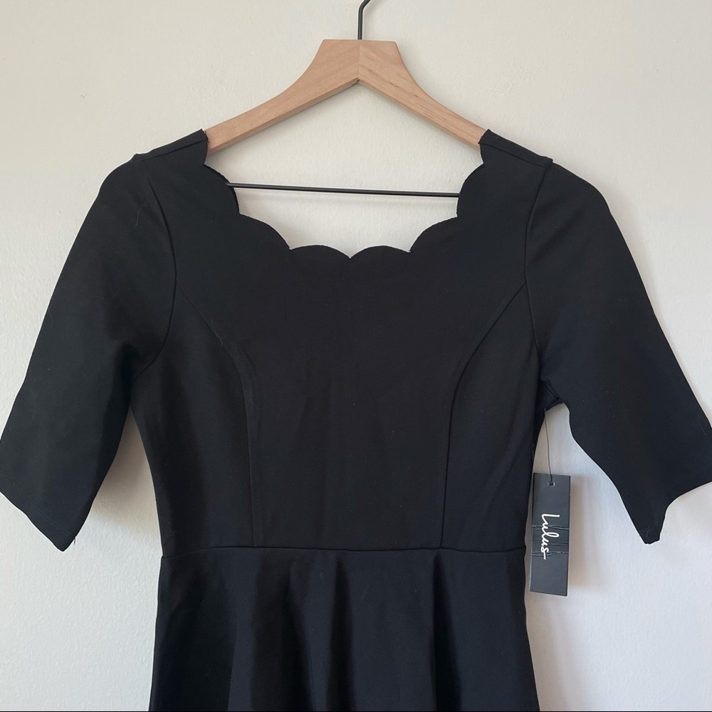 Lulus Tip the Scallops Black Scalloped Scoop Neck Skater Dress - Picture 3 of 8